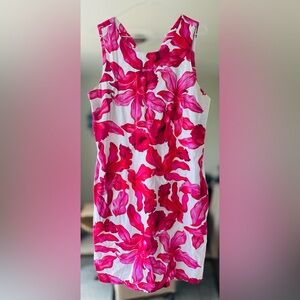 White Pink Linen Orchid Rua Sleeveless Shift Dress Size XS